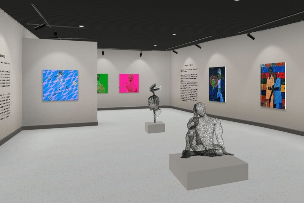 ArtPlacerâs Virtual Exhibition venue Hokusai, with 2D and 3D artworks displayed in an online, navigable, 3D gallery space.